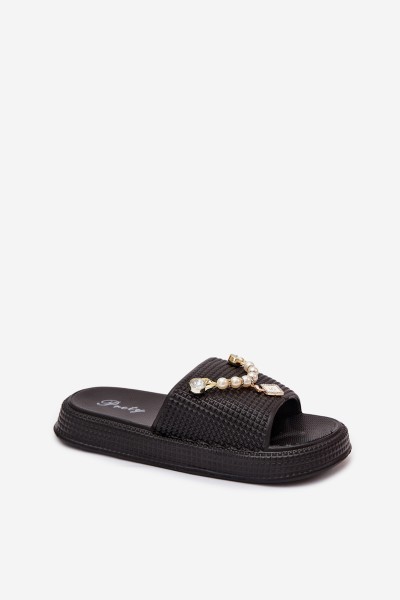 Women's Foam Slides with Decoration Black Rosehip 2