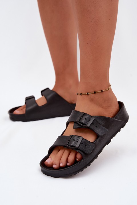 Women's Foam Slides With Straps Black Calico