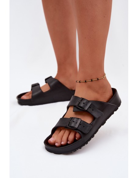 Women's Foam Slides With Straps Black Calico