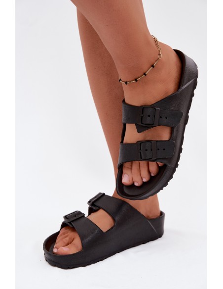 Women's Foam Slides With Straps Black Calico