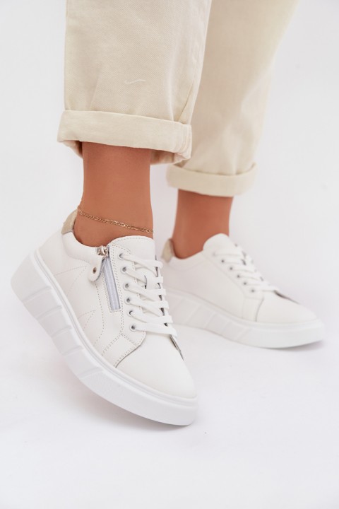 Leather Women's Loafers With Zipper White Althea
