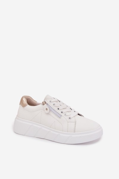 Leather Women's Loafers With Zipper White Althea 2