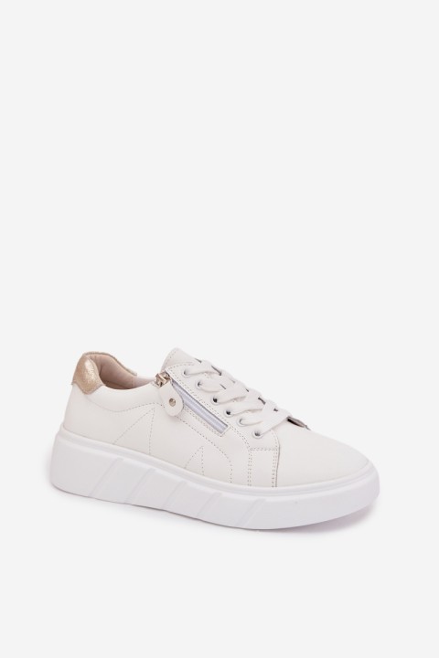 Leather Women's Loafers With Zipper White Althea