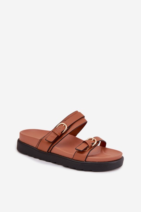 Women's Platform Sandals With Straps And Gold Buckles Camel Rirea