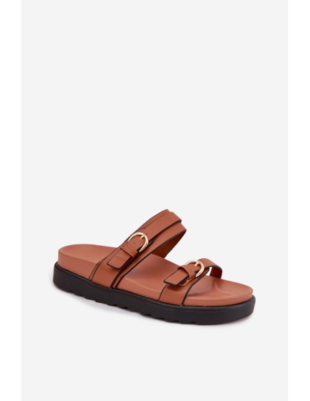 Women's Platform Sandals With Straps And Gold Buckles Camel Rirea