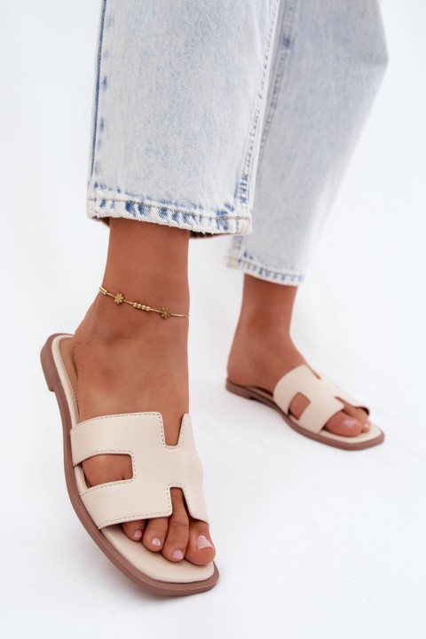 Women's Cut-Out Flat Faux Leather Light Beige Santoria