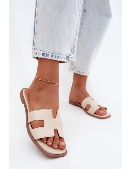 Women's Cut-Out Flat Faux Leather Light Beige Santoria