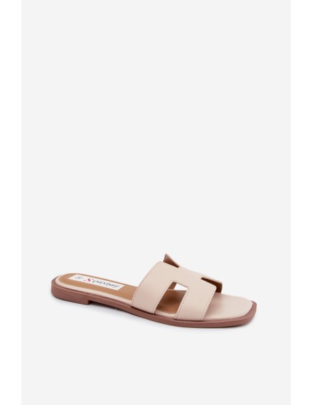 Women's Cut-Out Flat Faux Leather Light Beige Santoria