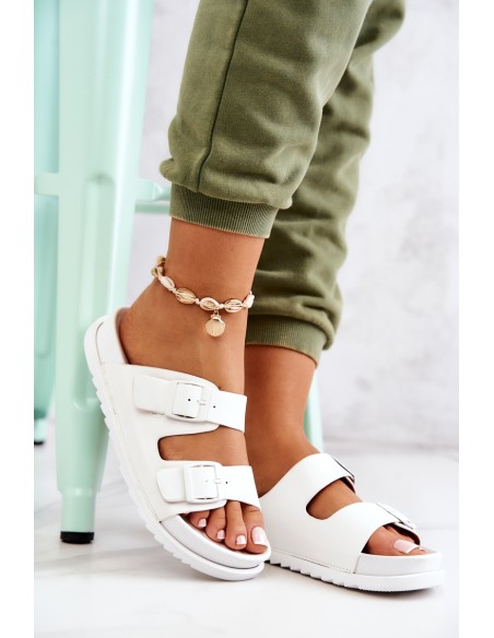 Rubber Slippers With Buckle White Corina