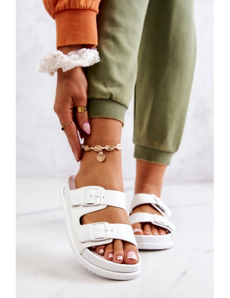 Rubber Slippers With Buckle White Corina