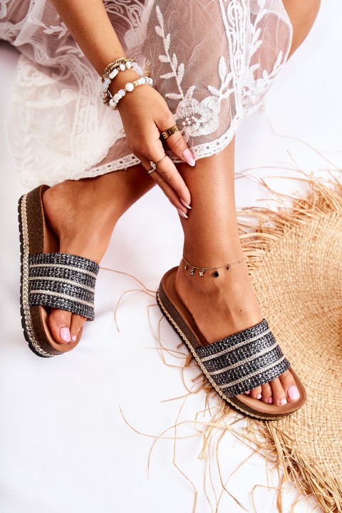 Women's Classic Slippers With A Chain Black Maddy