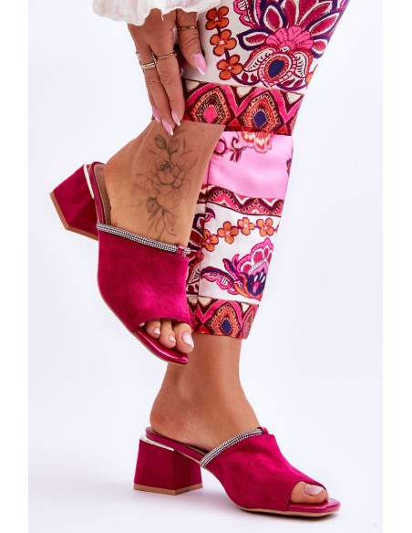 Suede High Heel Slippers S.Barski KV-612-2 Fuchsia