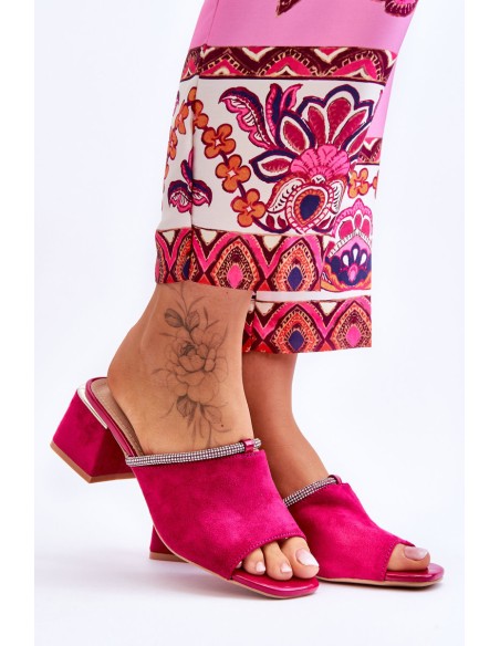 Suede High Heel Slippers S.Barski KV-612-2 Fuchsia