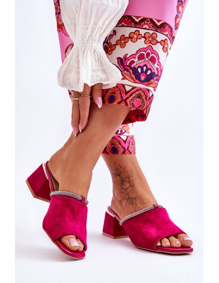 Suede High Heel Slippers S.Barski KV-612-2 Fuchsia
