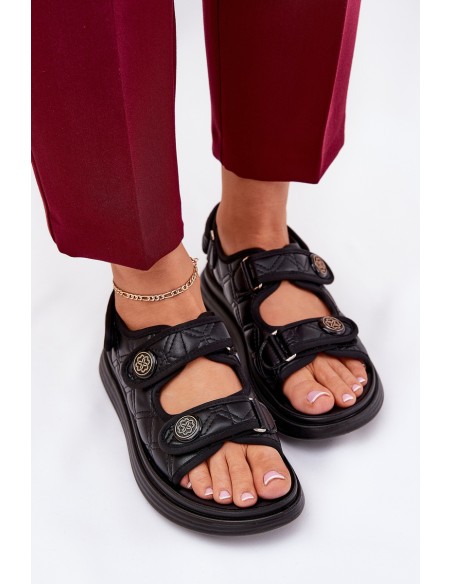 Women Sandals With Decorative Details On Velcro Black Zoliner