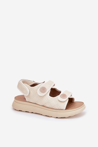 Women's Sandals With Decorative Details On Velcro Beige Zoliner 2