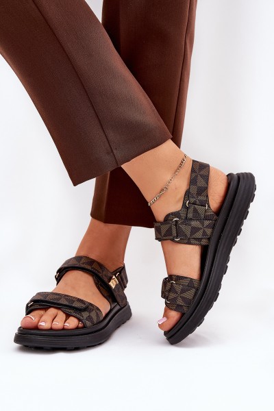 Fabric Women's Platform Sandals Black-Brown Leriot