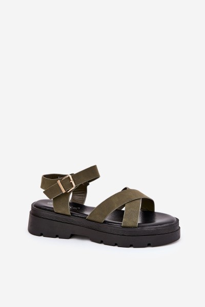 Ladies platform sandals made of eco leather dark green Gevinniser 2