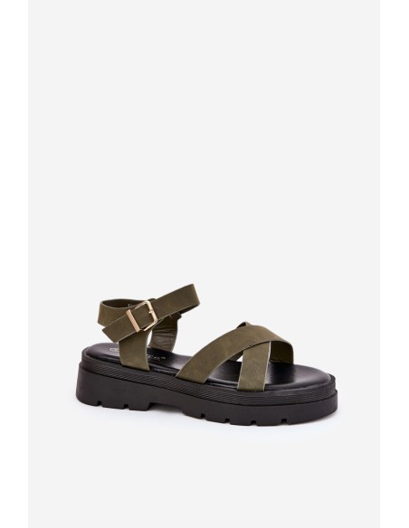 Ladies platform sandals made of eco leather dark green Gevinniser