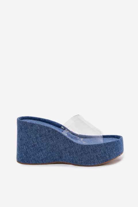 Women's Wedge Sandals With Transparent Strap Denim Zolretia