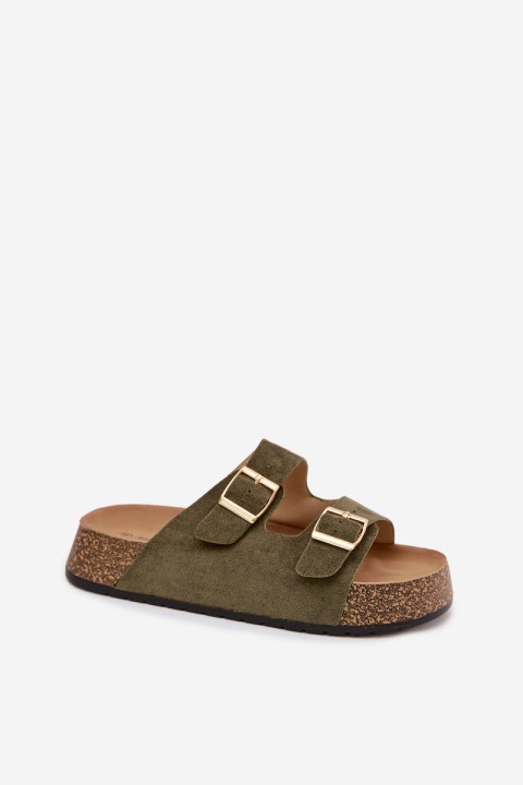 Womens Slippers On Cork Platform With Gold Clamps Green Tovessa