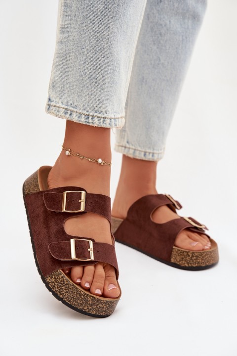 Women's Slippers on Cork Platform with Gold Clamps Tovessa