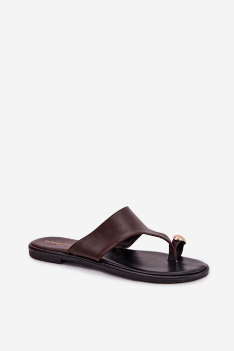 Women's Flat Eco Leather Slippers With Gold Detail Chocolate Lavessa