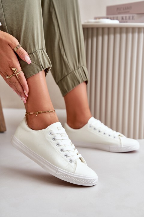Women's Leather Lace-up Classic Sneakers White Misima