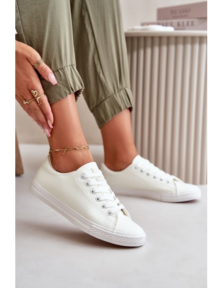 Women's Leather Lace-up Classic Sneakers White Misima