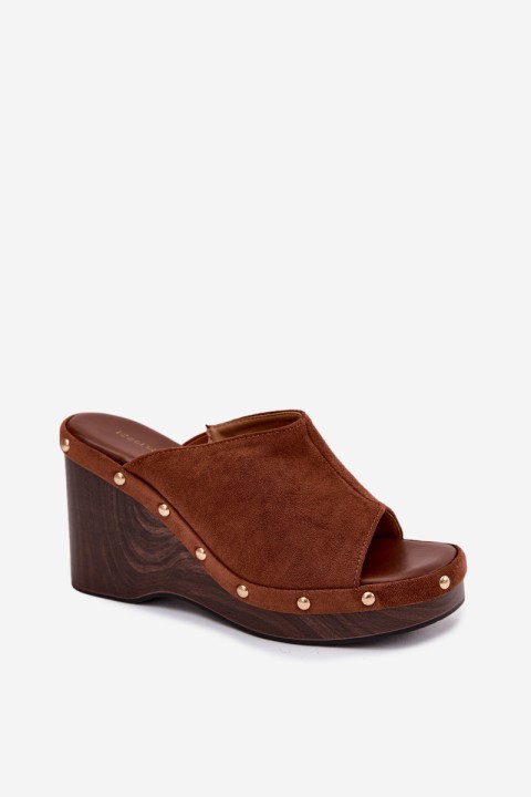Women's Platform Sandals with Faux Suede Gold Buckles Camel Norvia