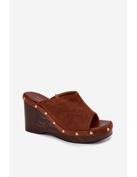 Women's Platform Sandals with Faux Suede Gold Buckles Camel Norvia