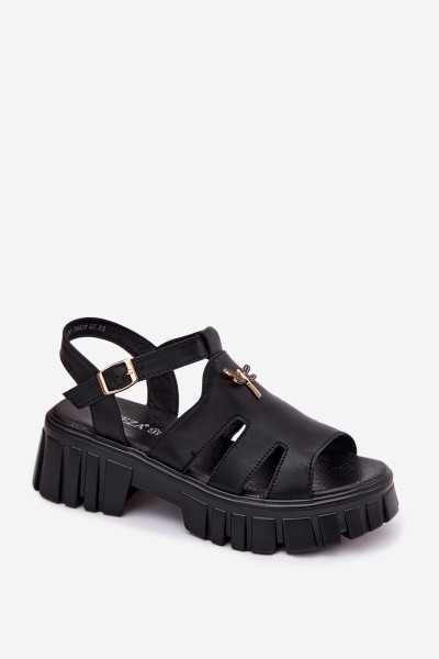 Leather Women's Platform Sandals With Dragonfly Vinceza 79627 Black 2