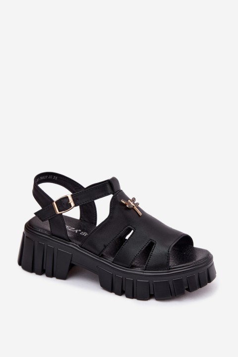 Leather Women's Platform Sandals With Dragonfly Vinceza 79627 Black