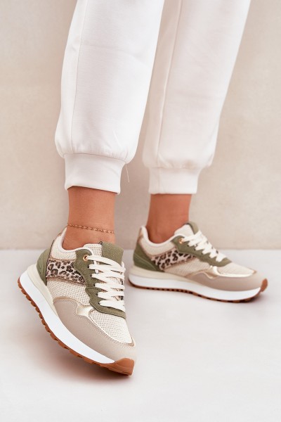 Women Sports Shoes With Panther Print On Platform Green Davinara