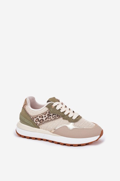 Women Sports Shoes With Panther Print On Platform Green Davinara 2