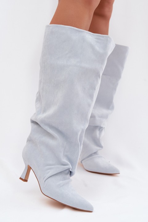 Wide Shaft Boots with Ruching on the Heel Blue Harela