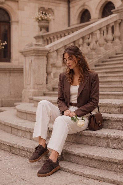 Women's Chocolate Brown Natural Suede Sneakers Bellmont