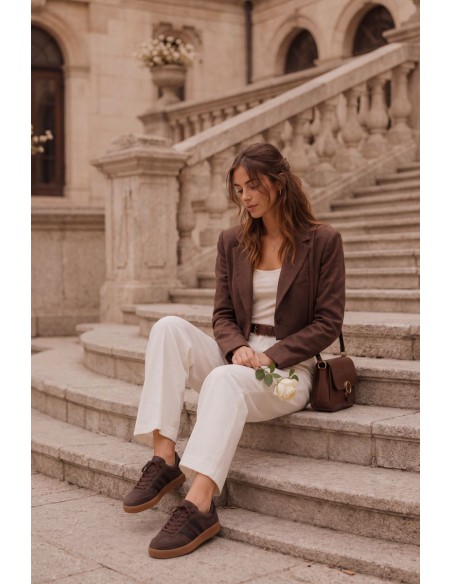 Women's Chocolate Brown Natural Suede Sneakers Bellmont