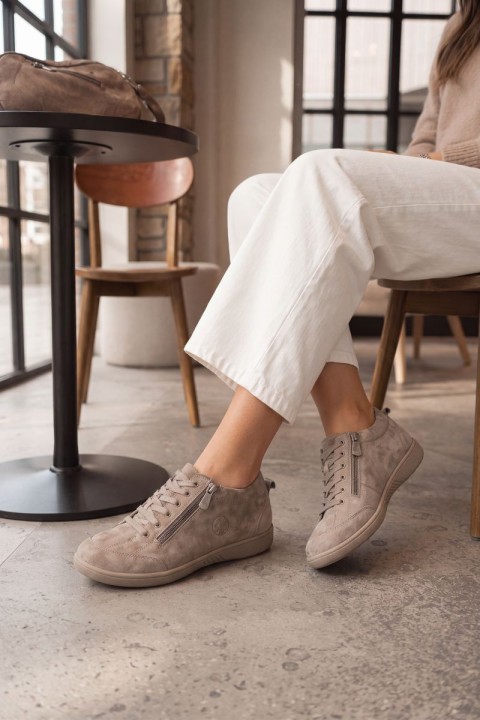 Women's Leather Suede Loafers Beige Brindle
