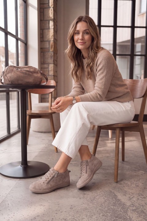 Women's Leather Suede Loafers Beige Brindle