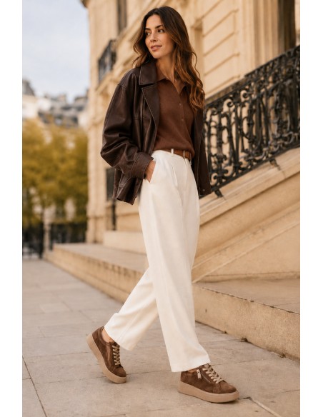 Women's Natural Suede Platform Brown Sneakers Corisa