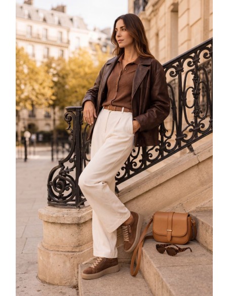 Women's Natural Suede Platform Brown Sneakers Corisa
