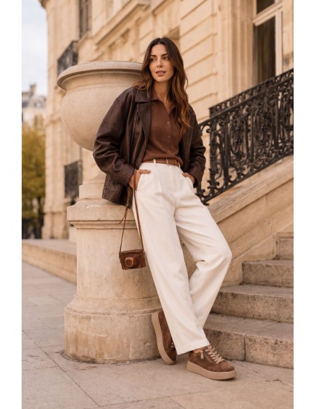 Women's Natural Suede Platform Brown Sneakers Corisa