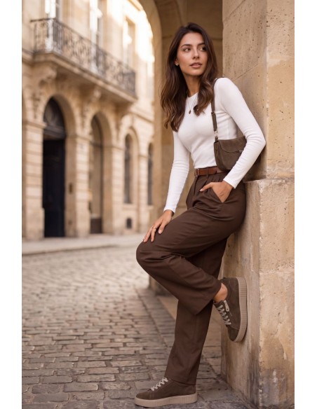 Women's Chocolate Brown Genuine Suede Platform Sneakers Corisa