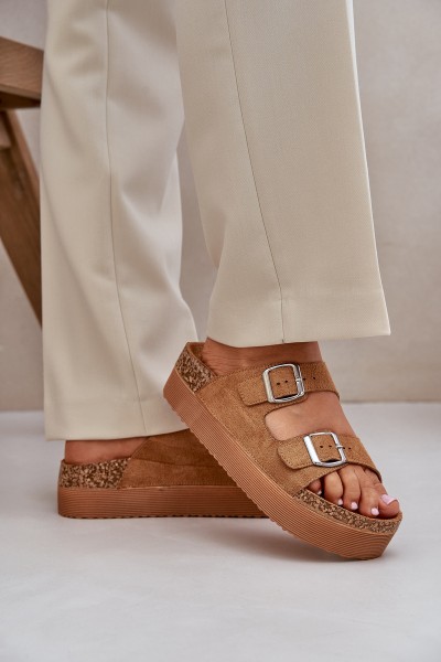 Womens sandals on a massive platform with buckles Camel Aramia