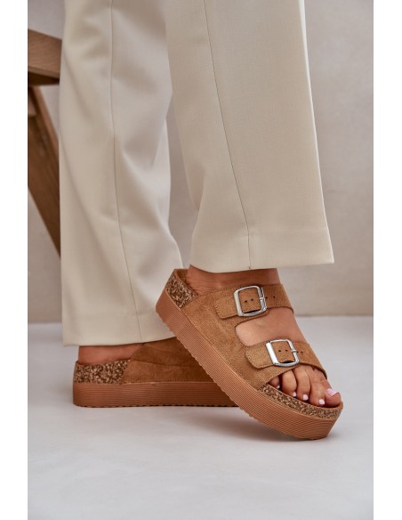 Womens sandals on a massive platform with buckles Camel Aramia