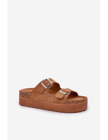 Womens sandals on a massive platform with buckles Camel Aramia