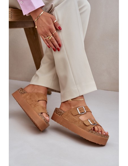 Womens sandals on a massive platform with buckles Camel Aramia