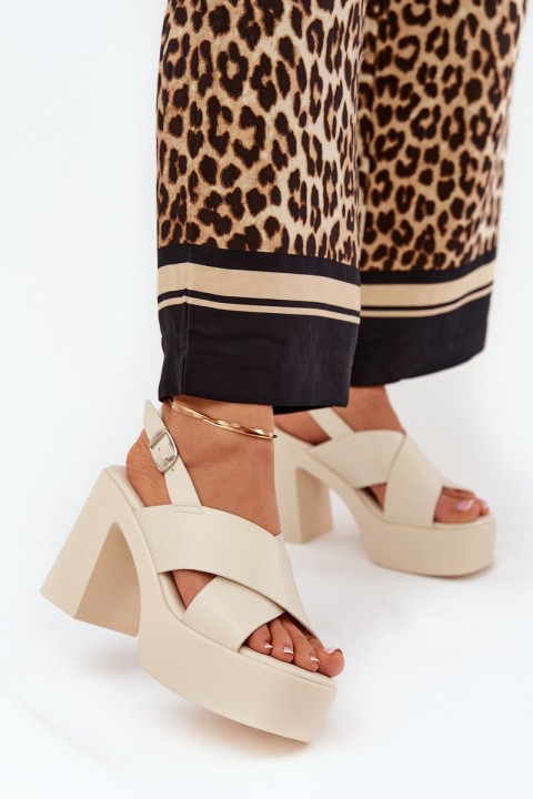 Ladies Sandals On Heel And Platform Made Of Eco Leather Light Beige Annavin