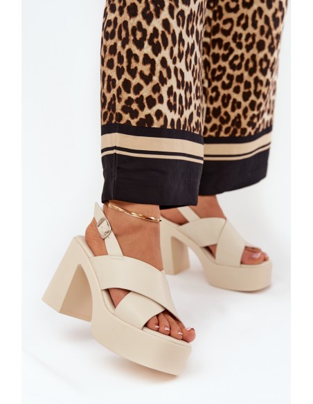 Ladies Sandals On Heel And Platform Made Of Eco Leather Light Beige Annavin